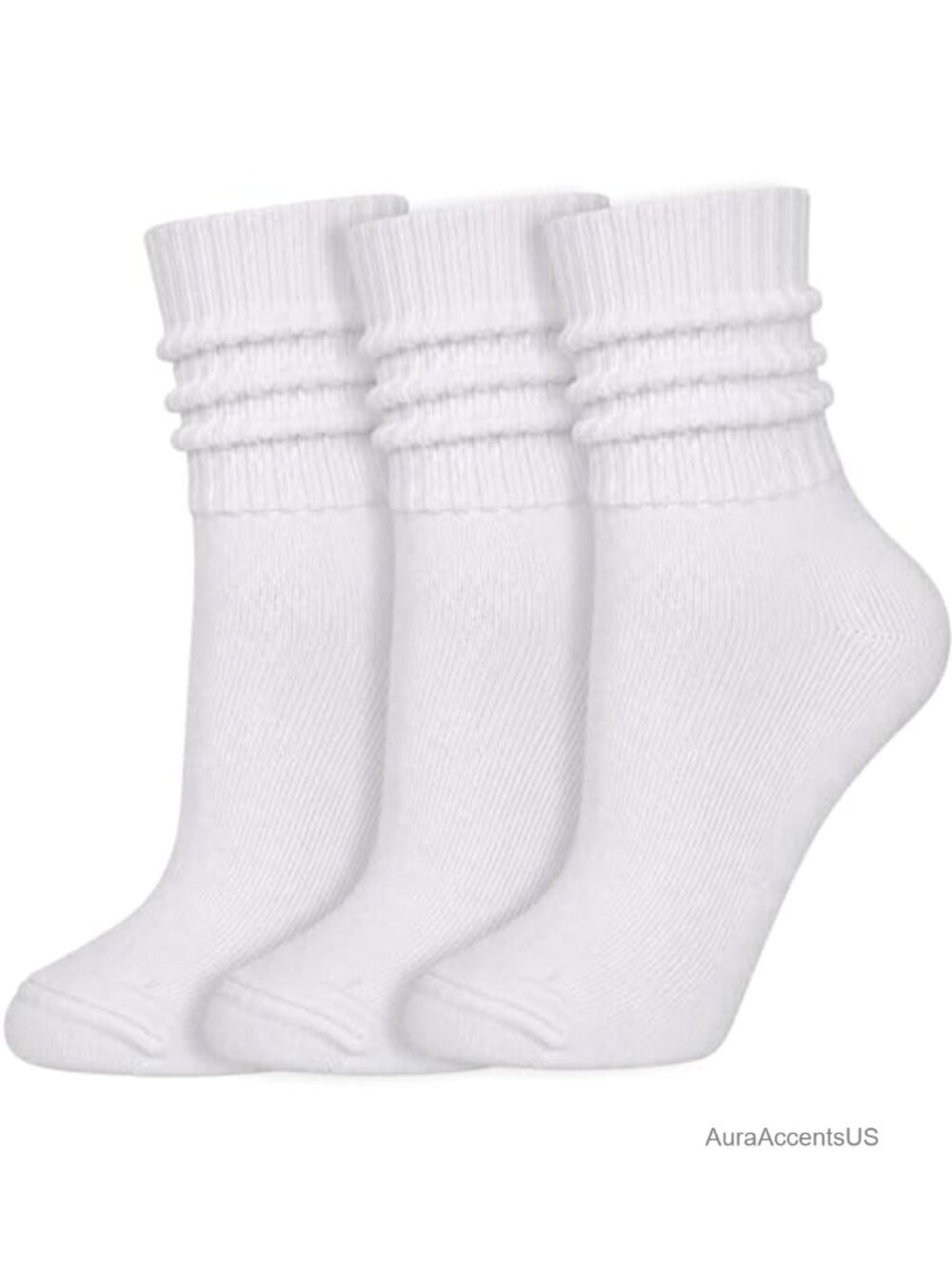 Cotton Slouch Socks Womens Scrunch Crew Mid Calf Retro 3 Pairs